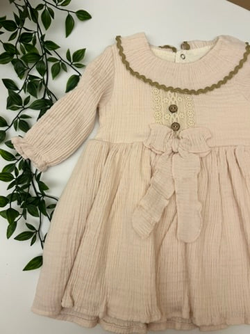 Kız Bebek Pudra Müslin Elbise